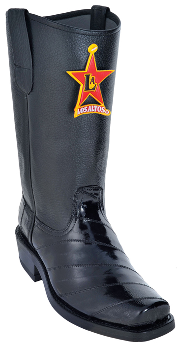 Los Altos Black Genuine All-Over Eel Leather Sole Biker Boots 55C0805